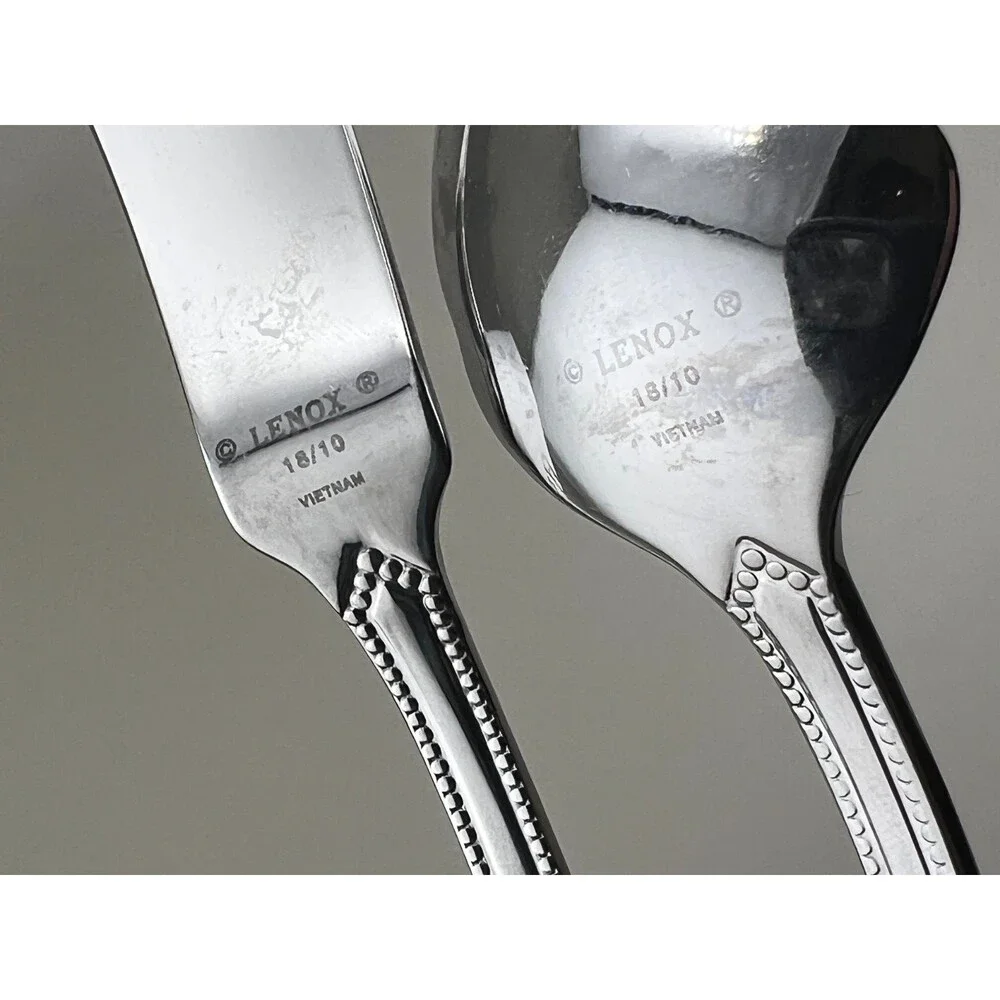 LENOX French Perle 2pc Set Sugar Spoon Butter Spreader 18/10 Stainless Flatware
